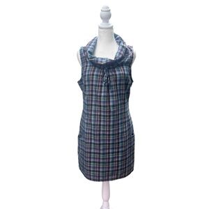 Patagonia Plaid Flannel Fortuity Dress Blue Purple Cowl Neck Pockets Size 8‎